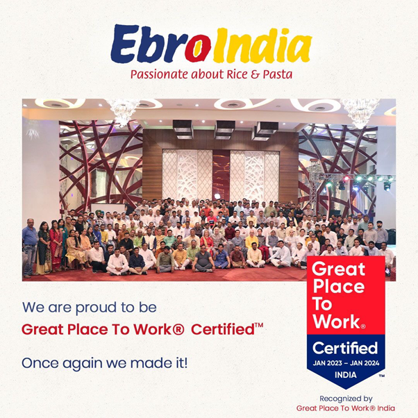 Ebro India, once again, 'Great Place to Work' Ebro Foods